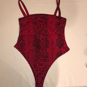 Red Snakeskin Print Bodysuit